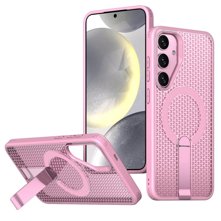 

For Samsung Galaxy S25+ 5G / S24+ 5G Honeycomb Cooling MagSafe Holder Phone Case(Pink)
