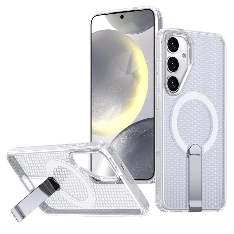 

For Samsung Galaxy S25 5G / S24 5G Honeycomb Cooling MagSafe Holder Phone Case(Frosted Transparent)