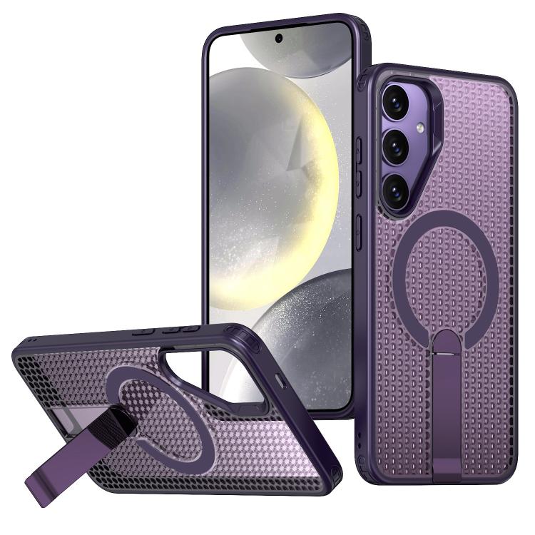 

For Samsung Galaxy S25 5G / S24 5G Honeycomb Cooling MagSafe Holder Phone Case(Purple)
