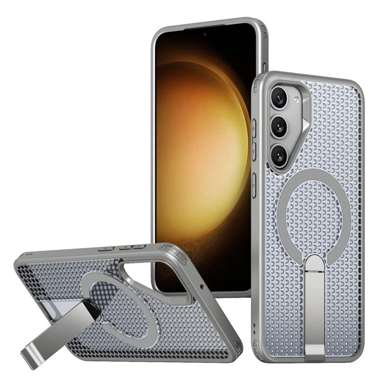 

For Samsung Galaxy S23+ 5G Honeycomb Cooling MagSafe Holder Phone Case(Titanium Grey)