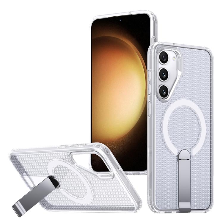 

For Samsung Galaxy S23+ 5G Honeycomb Cooling MagSafe Holder Phone Case(Frosted Transparent)