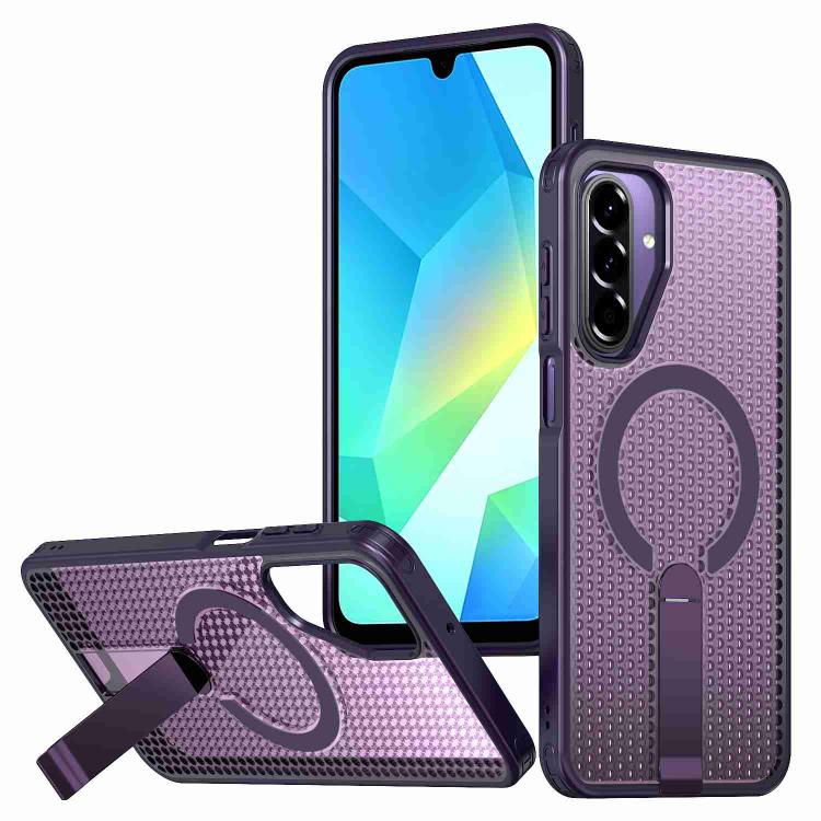 

For Samsung Galaxy A17 5G Honeycomb Cooling MagSafe Holder Phone Case(Purple)