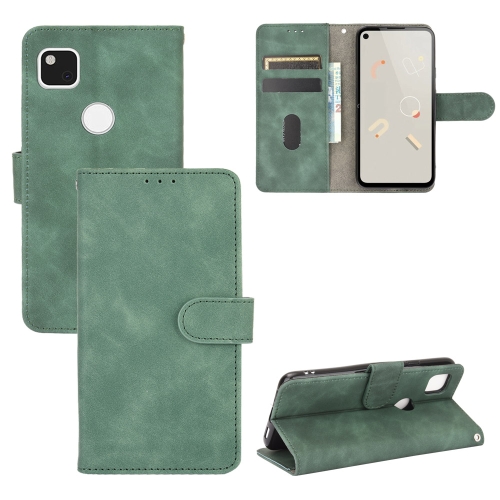 

For Google Pixel 4a Solid Color Skin Feel Magnetic Buckle Horizontal Flip Calf Texture PU Leather Case with Holder & Card Slots & Wallet(Green)
