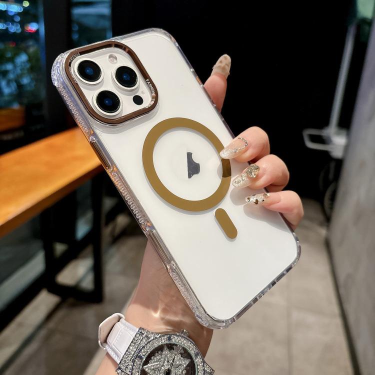 

For iPhone 16 Pro Color Diamond PC Hybrid TPU MagSafe Magnetic Phone Case(Gold)