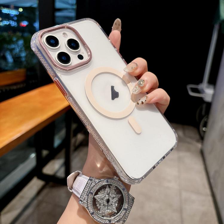 

For iPhone 15 Pro Max Color Diamond PC Hybrid TPU MagSafe Magnetic Phone Case(Pink)