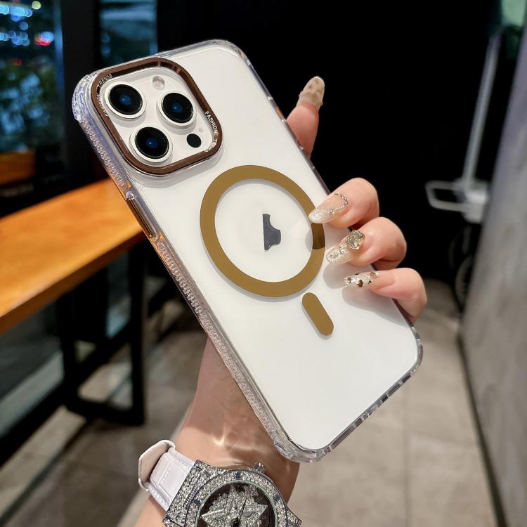 

For iPhone 15 Pro Color Diamond PC Hybrid TPU MagSafe Magnetic Phone Case(Gold)