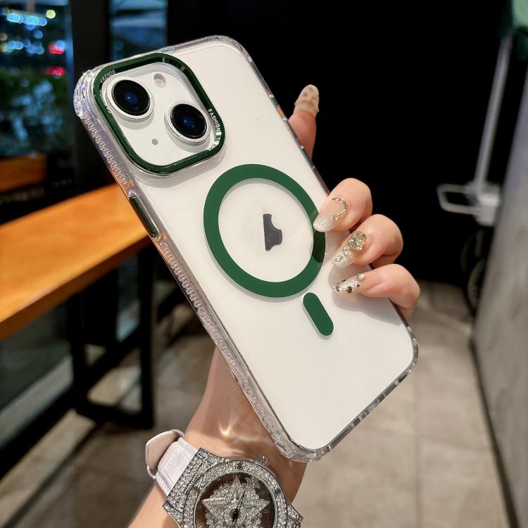

For iPhone 15 Plus / 14 Plus Color Diamond PC Hybrid TPU MagSafe Magnetic Phone Case(Green)