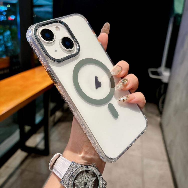 

For iPhone 14 / 13 Color Diamond PC Hybrid TPU MagSafe Magnetic Phone Case(Dark Green)
