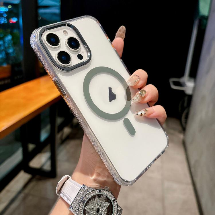 

For iPhone 12 Pro Color Diamond PC Hybrid TPU MagSafe Magnetic Phone Case(Dark Green)