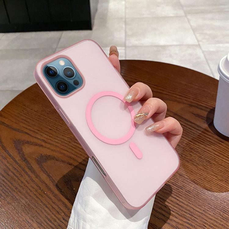

For iPhone 12 Pro Max Ice Fog MagSafe PC Phone Case(Transparent Pink)