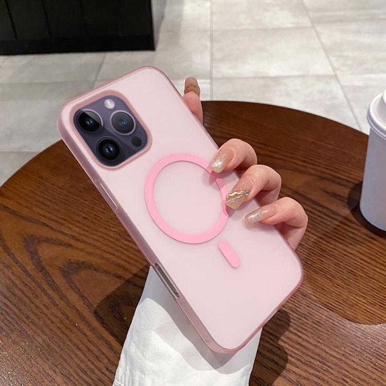 

For iPhone 14 Pro Max Ice Fog MagSafe PC Phone Case(Transparent Pink)