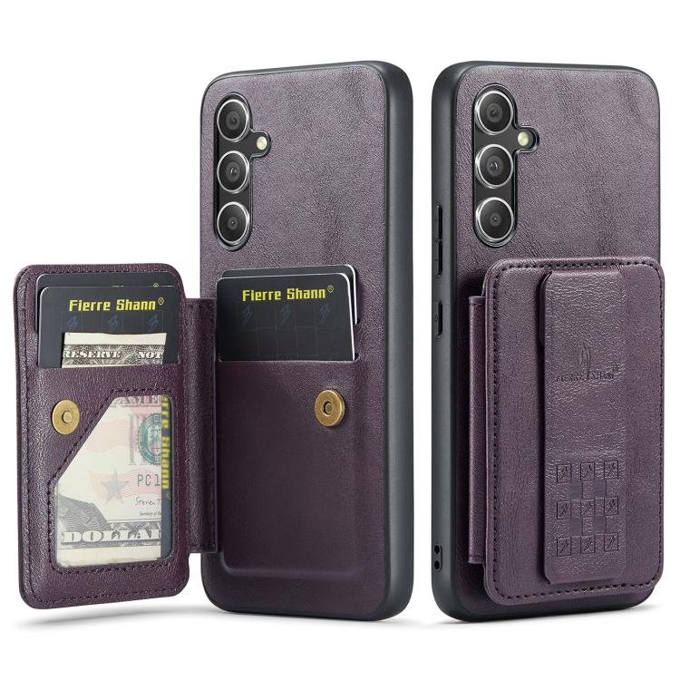 

For Samsung Galaxy S25+ 5G Fierre Shann FS-024 Oil Wax Cow Leather Card Holder Back Phone Case(Purple)