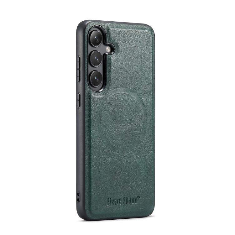 

For Samsung Galaxy S25 5G Fierre Shann FS-027 Cowhide Texture MagSafe Magnetic Phone Case(Green)