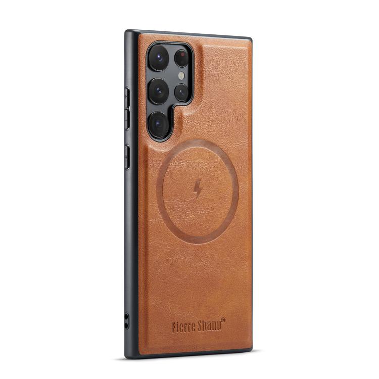 

For Samsung Galaxy S25 Ultra 5G Fierre Shann FS-027 Cowhide Texture MagSafe Magnetic Phone Case(Brown)