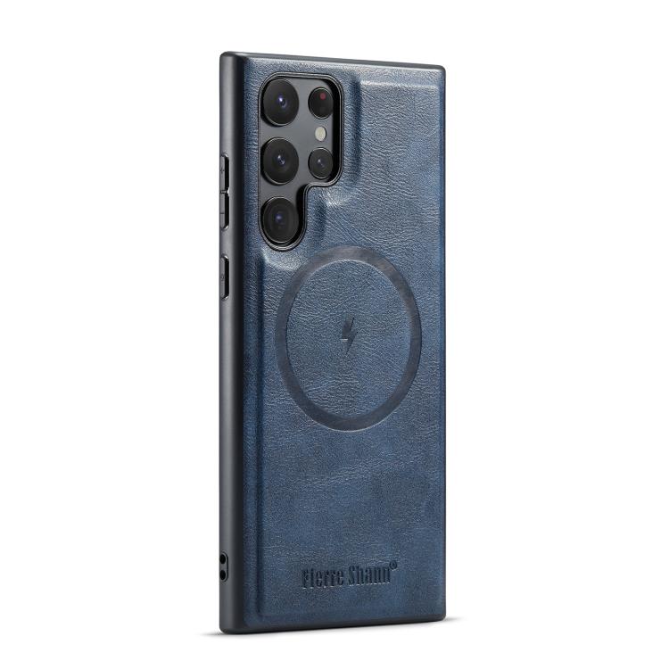 

For Samsung Galaxy S25 Ultra 5G Fierre Shann FS-027 Cowhide Texture MagSafe Magnetic Phone Case(Blue)