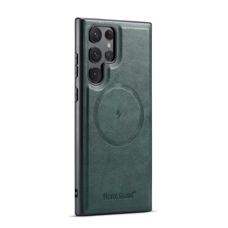 

For Samsung Galaxy S25 Ultra 5G Fierre Shann FS-027 Cowhide Texture MagSafe Magnetic Phone Case(Green)