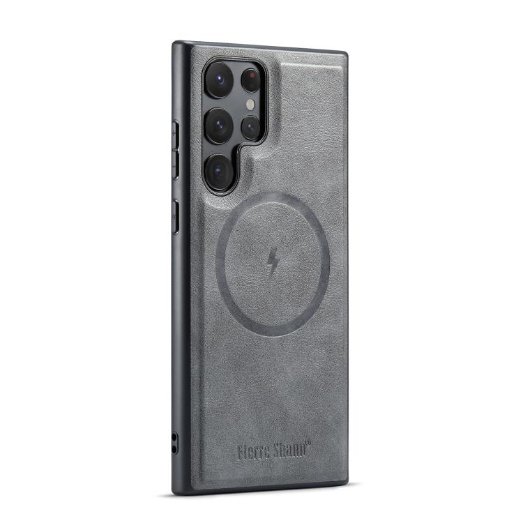 

For Samsung Galaxy S25 Ultra 5G Fierre Shann FS-027 Cowhide Texture MagSafe Magnetic Phone Case(Grey)