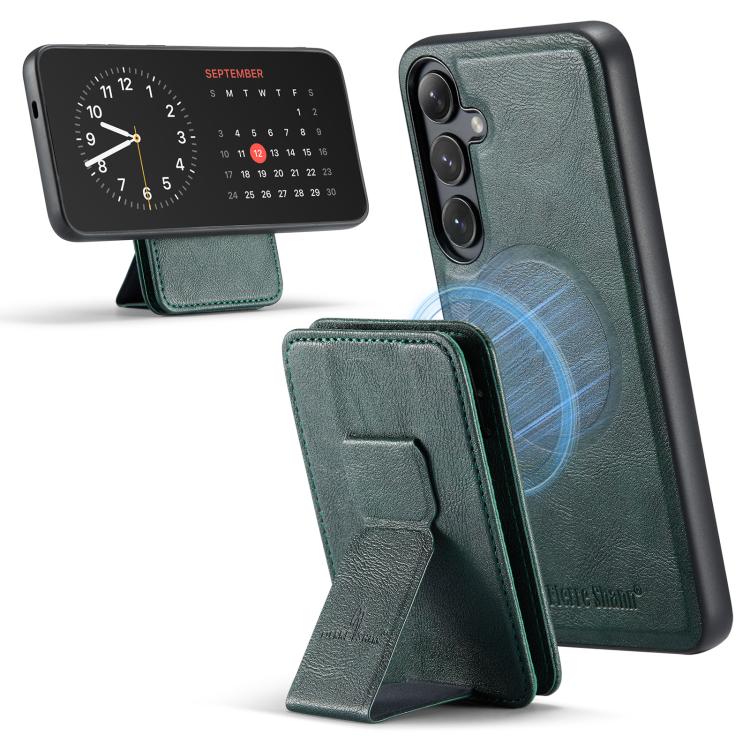 

For Samsung Galaxy S25 5G Fierre Shann FS028 MagSafe RFID Card Holder Back Phone Case(Green)