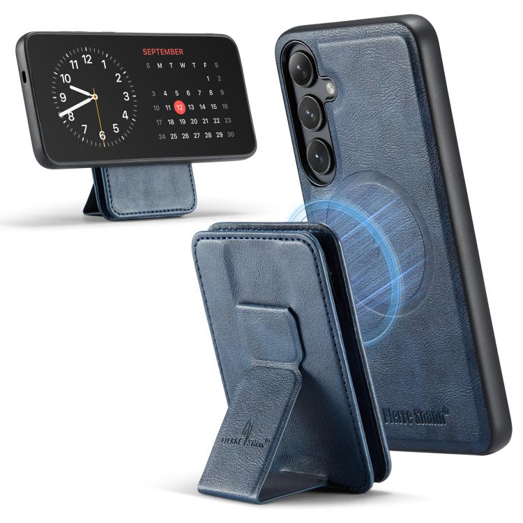 

For Samsung Galaxy S25+ 5G Fierre Shann FS028 MagSafe RFID Card Holder Back Phone Case(Blue)