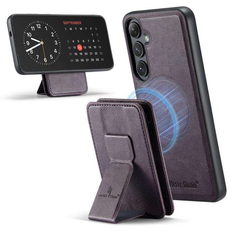 

For Samsung Galaxy S25+ 5G Fierre Shann FS028 MagSafe RFID Card Holder Back Phone Case(Purple)