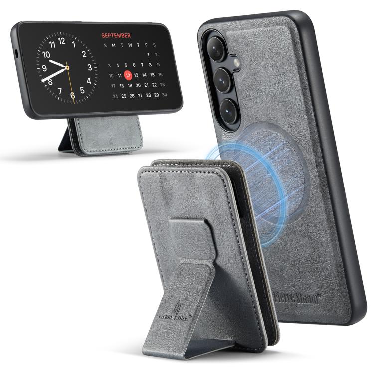 For Samsung Galaxy S24 FE 5G Fierre Shann FS028 MagSafe RFID Card Holder Back Phone Case(Grey)