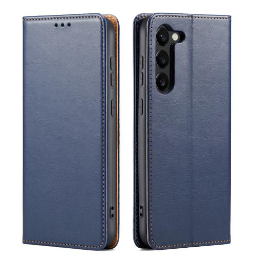 

For Samsung Galaxy S25+ 5G Fierre Shann PU Genuine Leather Texture Phone Case(Blue)