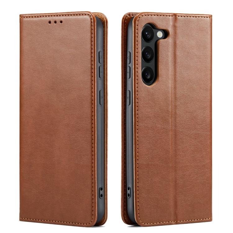 

For Samsung Galaxy S25+ 5G Fierre Shann PU Genuine Leather Texture Phone Case(Brown)