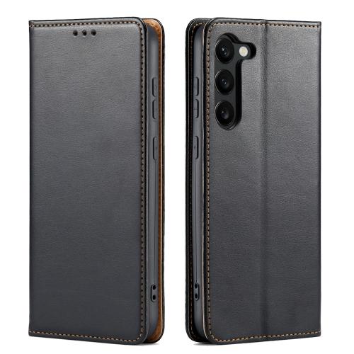 

For Samsung Galaxy S25 5G Fierre Shann PU Genuine Leather Texture Phone Case(Black)