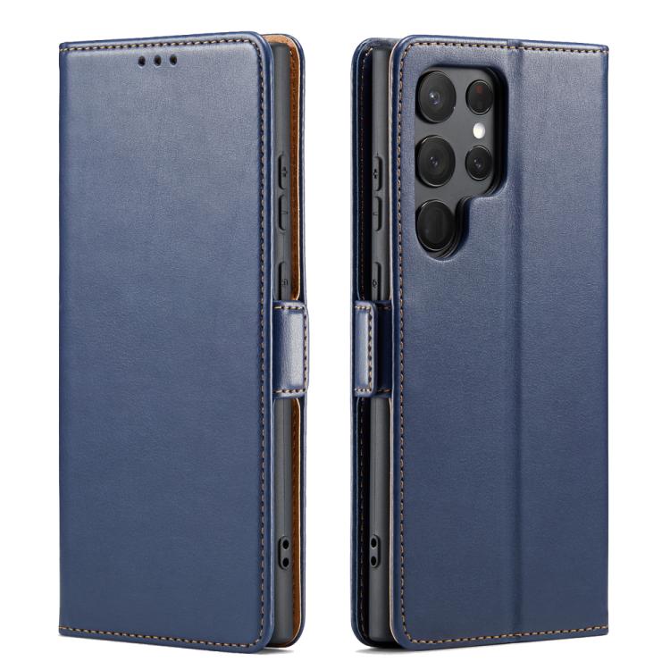 

For Samsung Galaxy S25 Ultra 5G Fierre Shann PU Genuine Leather Texture Phone Case(Blue)