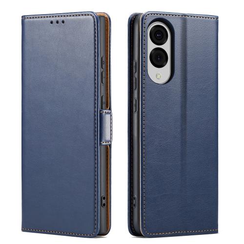 

For Samsung Galaxy S25 Edge 5G Fierre Shann PU Genuine Leather Texture Phone Case(Blue)