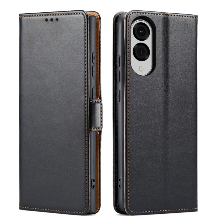 

For Samsung Galaxy S25 Edge 5G Fierre Shann PU Genuine Leather Texture Phone Case(Black)
