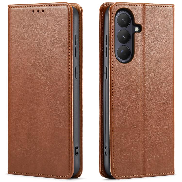 

For Samsung Galaxy S26 5G Fierre Shann PU Genuine Leather Texture Phone Case(Brown)