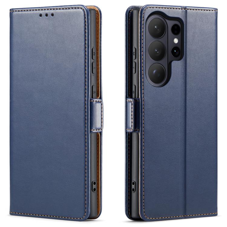 

For Samsung Galaxy S26 Ultra 5G Fierre Shann PU Genuine Leather Texture Phone Case(Blue)