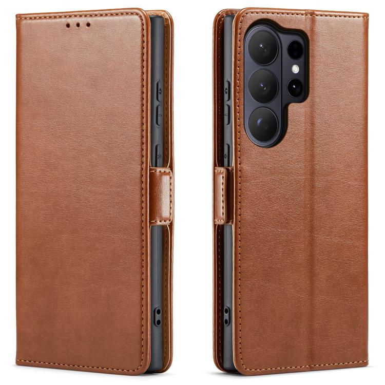 

For Samsung Galaxy S26 Ultra 5G Fierre Shann PU Genuine Leather Texture Phone Case(Brown)