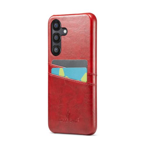 

For Samsung Galaxy S25 5G Fierre Shann Retro Oil Wax Texture Card Slots PU Leather Phone Case(Red)