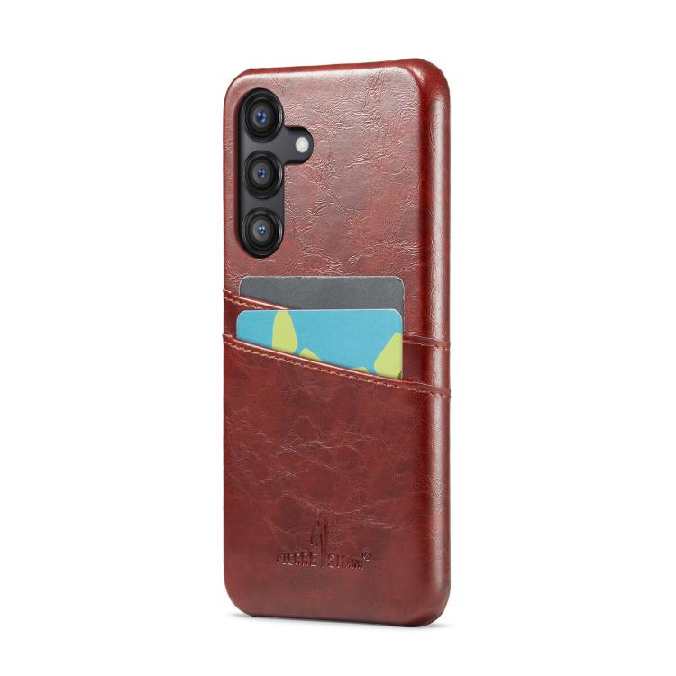 

For Samsung Galaxy S25+ 5G Fierre Shann Retro Oil Wax Texture Card Slots PU Leather Phone Case(Brown)