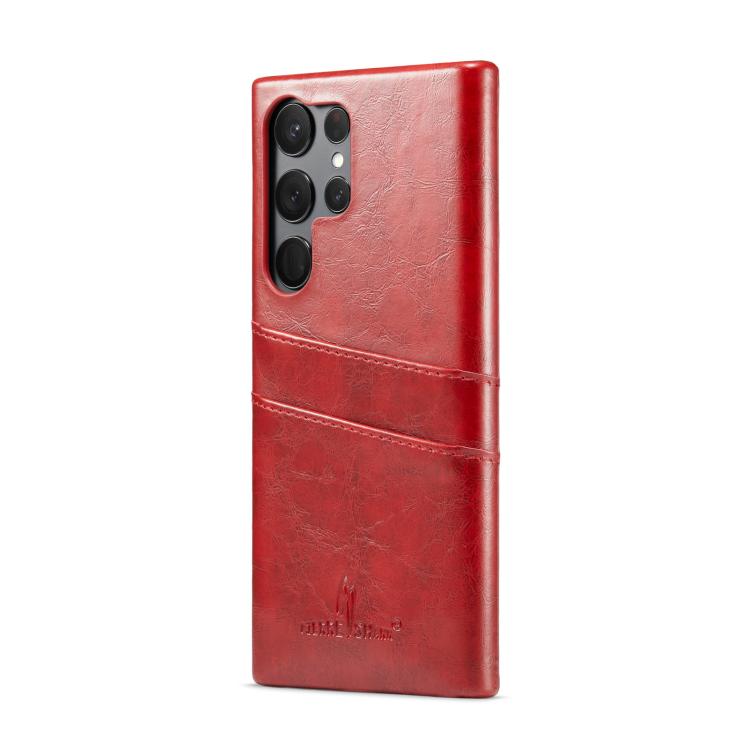 

For Samsung Galaxy S25 Ultra 5G Fierre Shann Retro Oil Wax Texture Card Slots PU Leather Phone Case(Red)