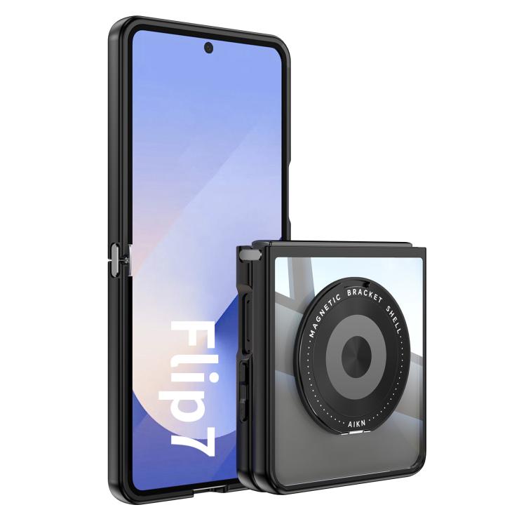 

For Samsung Galaxy Z Flip7 5G 360 Holder MagSafe Acrylic Hybrid TPU Phone Case(Black)