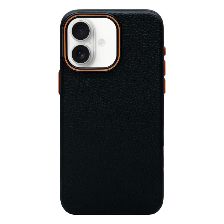 

For iPhone 16 Litchi Texture TPU Phone Case(Black Orange)