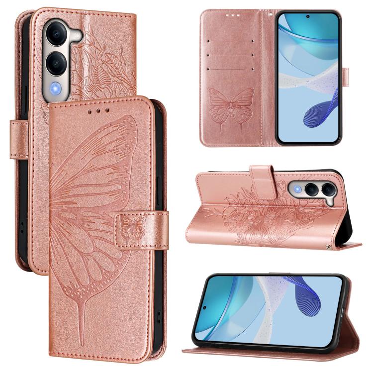 

For vivo Y29S 5G / Y04 4G Global Embossed Butterfly Leather Phone Case(Rose Gold)