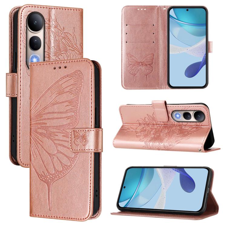 

For vivo V50 Lite 5G Embossed Butterfly Leather Phone Case(Rose Gold)