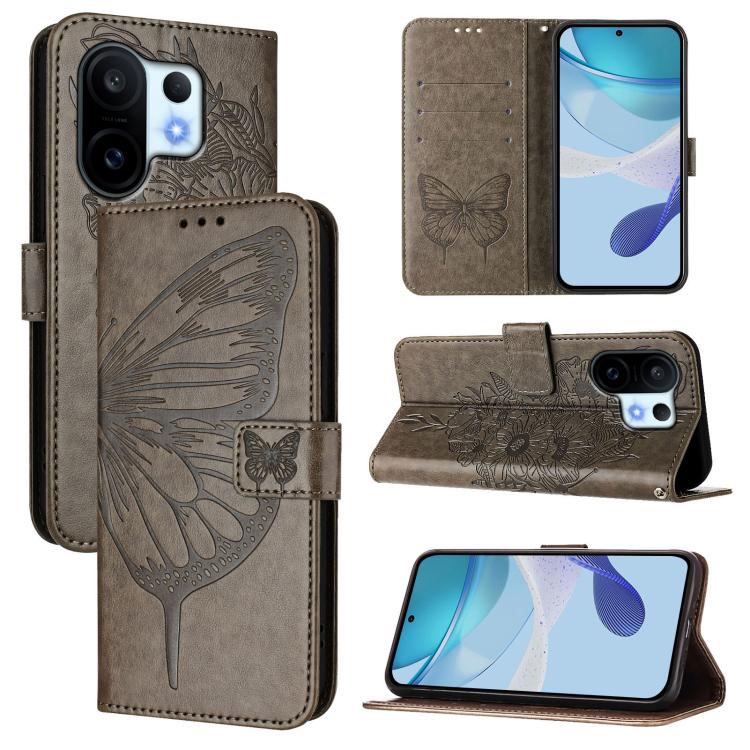 

For vivo S30 Pro mini Embossed Butterfly Leather Phone Case(Grey)