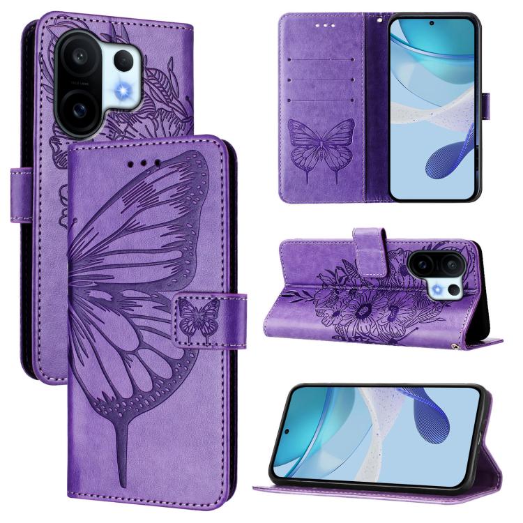 

For vivo S30 Pro mini Embossed Butterfly Leather Phone Case(Light Purple)