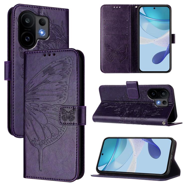 

For vivo S30 Embossed Butterfly Leather Phone Case(Dark Purple)
