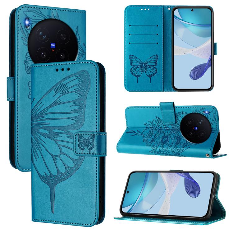 

For vivo X300 Embossed Butterfly Leather Phone Case(Blue)