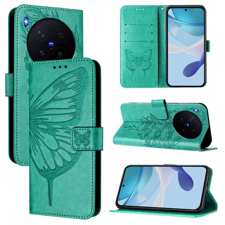 

For vivo X300 Embossed Butterfly Leather Phone Case(Green)