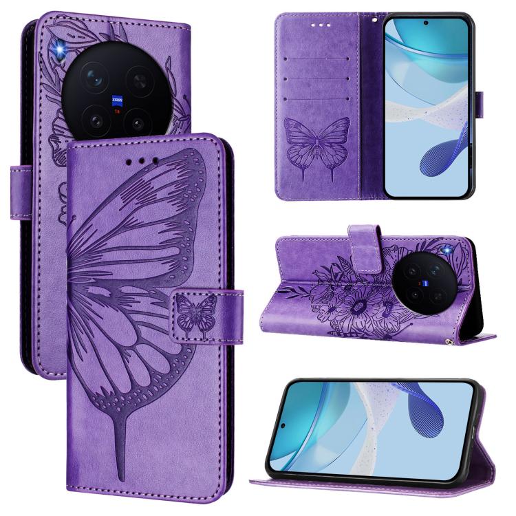 

For vivo X300 Embossed Butterfly Leather Phone Case(Light Purple)