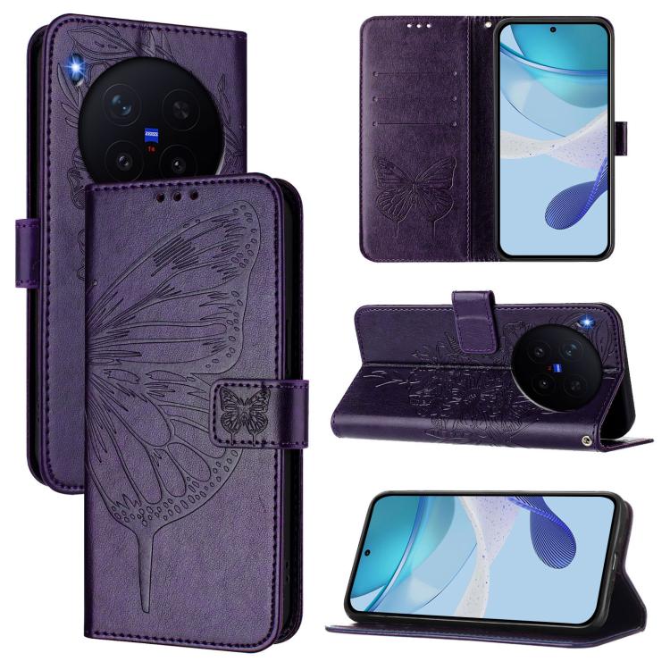 

For vivo X300 Embossed Butterfly Leather Phone Case(Dark Purple)