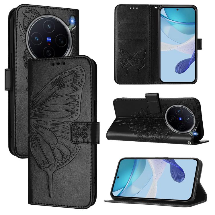 

For vivo X300s 5G Embossed Butterfly Leather Phone Case(Black)
