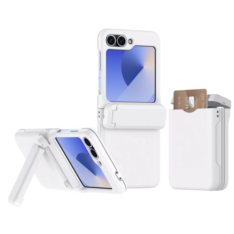 

For Samsung Galaxy Z Flip5 5G Spring Rubber Chain Card Slot PC Folding Phone Case with Stand(White)